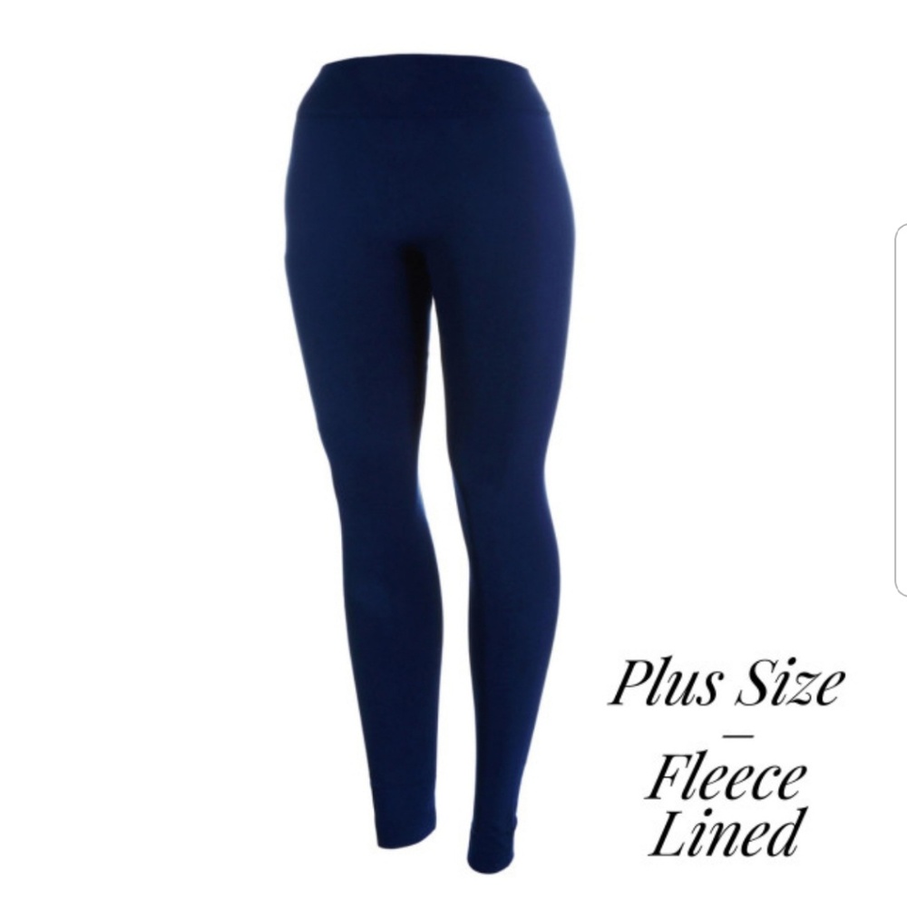 *- Fleece Lined Leggings Navy  Plus Size